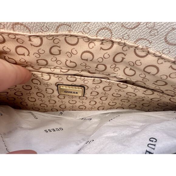 New W Tags: Guess White and Brown Multi Rodez Satchel Bag - Picture 8 of 10